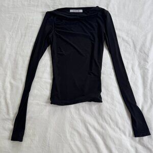 peachy den black blouse with button detaling at back